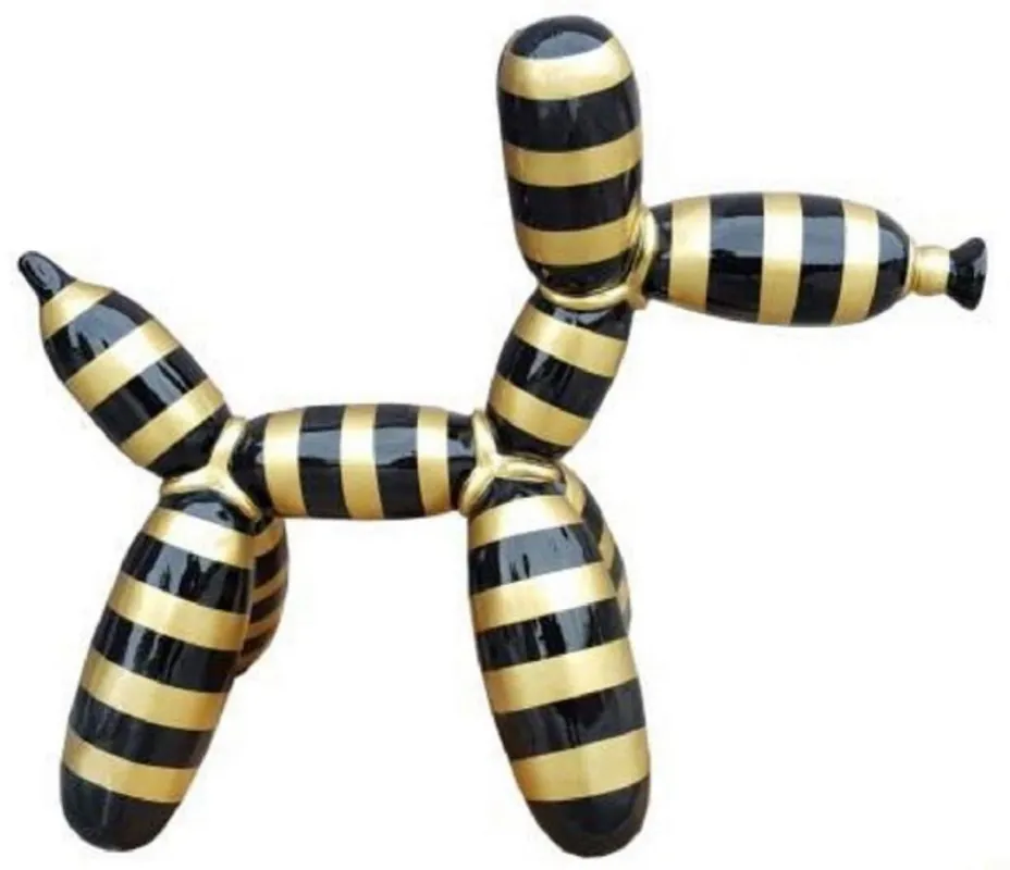 Neuheit Casa Padrino Luxus Designer Deko Skulptur Ballon Hund mit Streifen Schwarz / Gold 100 cm - Große Deko Figur - XXL Deko Skulptur - XXL Deko Figur - Wohnzimmer Deko - Garten Deko - Luxus Figuren