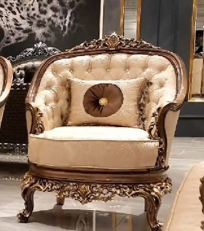 Casa Padrino Luxus Barock Wohnzimmer Sessel Gold / Braun / Gold - Handgefertigter Barockstil Sessel - Luxus Wohnzimmer Möbel im Barockstil - Barock Möbel - Edel & Prunkvoll Direkt Vom Hersteller