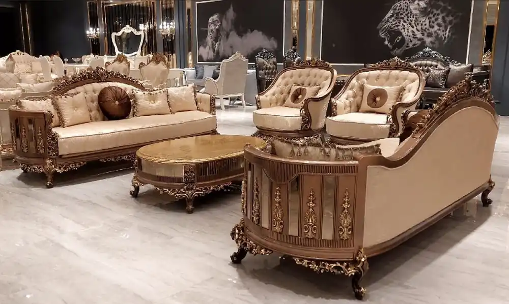 Kracherpreis Casa Padrino Luxus Barock Wohnzimmer Set Gold / Braun / Gold - 2 Barock Sofas & 2 Barock Sessel & 1 Barock Couchtisch - Luxus Wohnzimmer Möbel im Barockstil - Barock Möbel - Edel & Prunkvoll