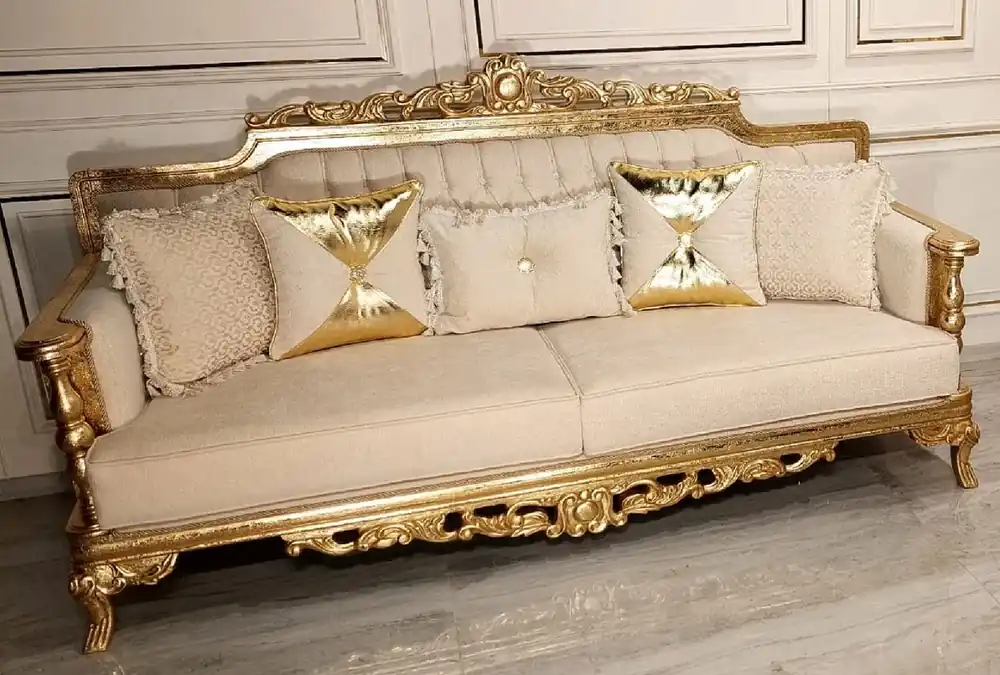 Schnäppchen Casa Padrino Luxus Barock Wohnzimmer Sofa Creme / Gold - Handgefertigtes Barockstil Sofa - Luxus Wohnzimmer Möbel im Barockstil - Barock Möbel - Edel & Prunkvoll