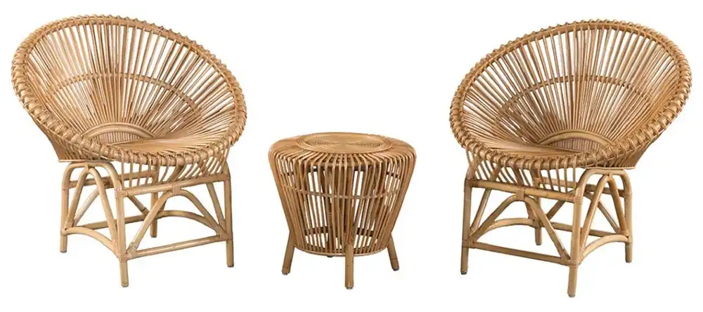 Casa Padrino Luxus Bambus Gartenmöbel Set Naturfarben - 2 Bambus Garten Stühle & 1 Bambus Garten Tisch - Garten Möbel - Bambus Möbel - Luxus Möbel Schnäppchen