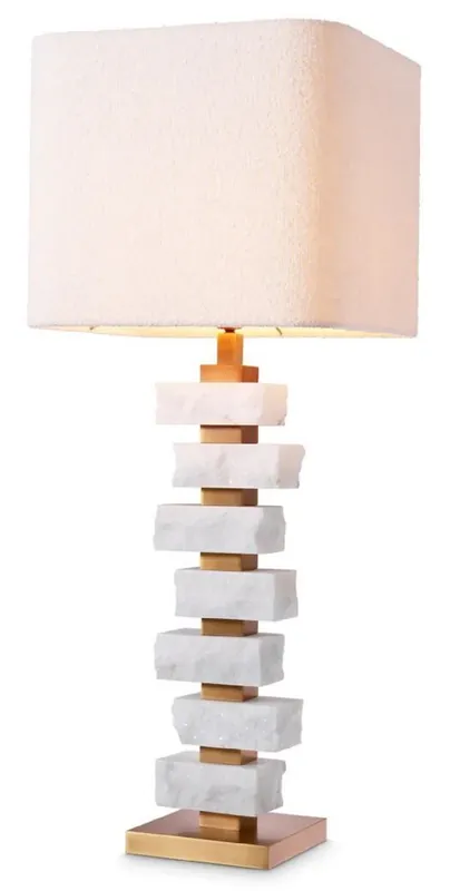 Super-Preis Casa Padrino Luxus Tischleuchte Weiß / Antik Messing / Creme 35,5 x 35,5 x H. 89 cm - Schreibtischleuchte mit quadratischem Lampenschirm - Luxus Tischleuchten - Luxus Schreibtischleuchten
