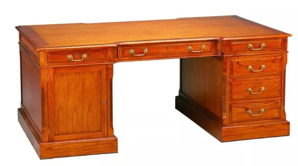 Begrenztes Angebot Casa Padrino Luxus Schreibtisch Hellbraun / Deckplatte Holz 190 x 105 x H. 79 cm - Massivholz Antik Stil Sekretär mit 6 Schubladen