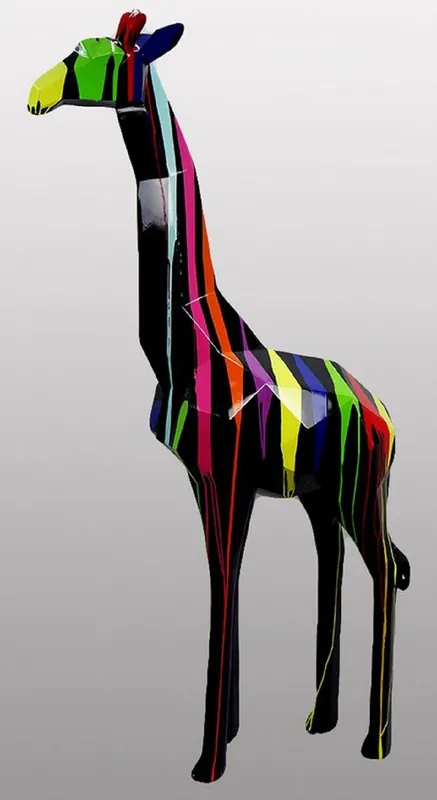 Mega-Angebot Casa Padrino Luxus Designer Deko Skulptur Giraffe Schwarz / Mehrfarbig H. 200 cm - Riesige Gartenskulptur - Lebensgroße Skulptur - XXL Deko Skulptur - XXL Deko Figur - XXL Tierfigur