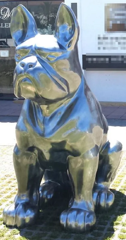 Casa Padrino Luxus Deko Skulptur Hund Bulldogge Silber 220 x 130 x H. 250 cm - Riesige Garten Skulptur - Riesige Garten Figur - XXL Deko Skulptur - XXL Deko Figur - XXL Tierfigur Meistverkauft