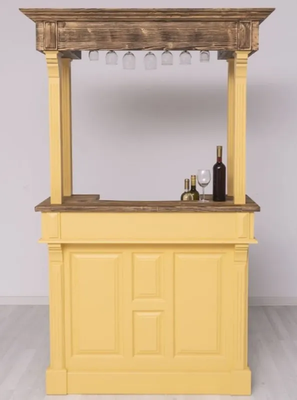 Casa Padrino Landhausstil Bar Theke Gelb / Braun 140 x 51 x H. 210 cm - Massivholz Thekentisch - Massivholz Barmöbel - Barmöbel im Landhausstil - Landhausstil Einrichtung Begrenztes Angebot