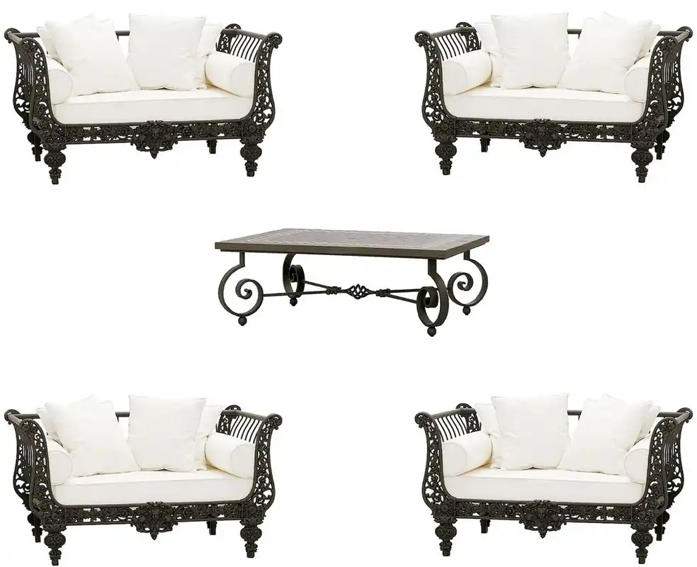 Casa Padrino Luxus Barock Schmiedeeisen Möbel Set Dunkelbraun / Weiß - 4 Luxus Sessel & 1 Luxus Couchtisch - Wohnzimmer Möbel - Garten Möbel - Hotel Möbel - Luxus Barock Möbel Solange Der Vorrat Reicht