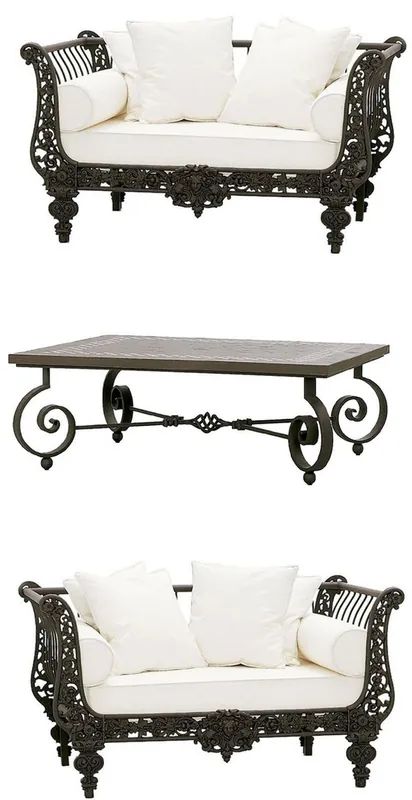 Günstig Casa Padrino Luxus Barock Schmiedeeisen Möbel Set Dunkelbraun / Weiß - 2 Luxus Sessel & 1 Luxus Couchtisch - Wohnzimmer Möbel - Garten Möbel - Hotel Möbel - Luxus Barock Möbel