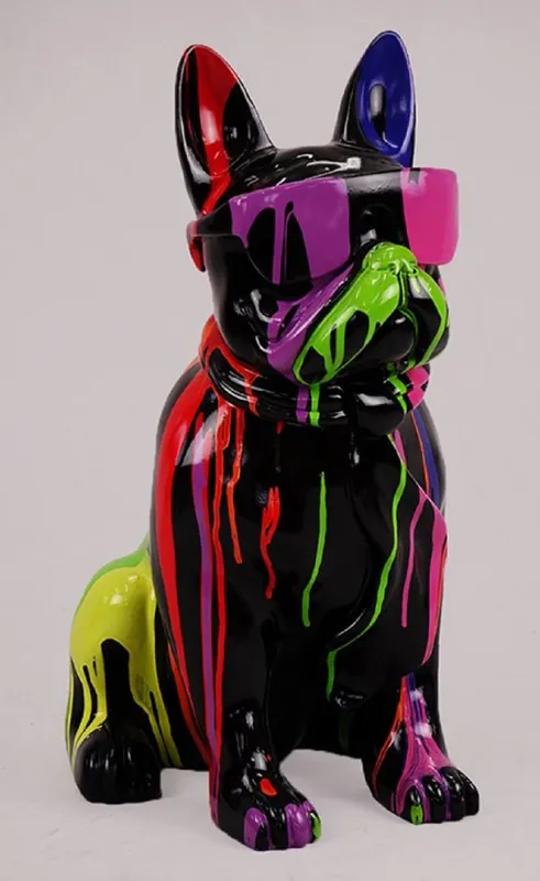 Casa Padrino Luxus Deko Figur Hund Bulldogge Schwarz / Mehrfarbig H. 65 cm - Kunstharz Deko Skulptur - Wohnzimmer Deko - Luxus Deko Tierfigur Sichere Zahlung