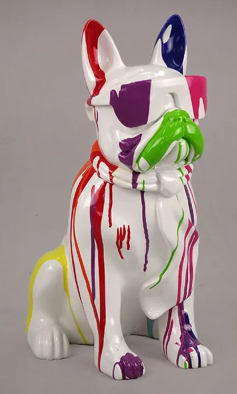 Casa Padrino Luxus Deko Figur Hund Bulldogge Weiß / Mehrfarbig H. 65 cm - Kunstharz Deko Skulptur - Wohnzimmer Deko - Luxus Deko Tierfigur Saisonangebot