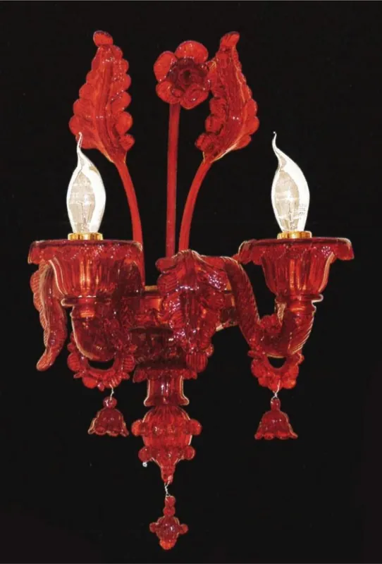 Nur Für Kurze Zeit Casa Padrino Luxus Barock Doppel Wandleuchte Rot 25 x 25 x H. 48 cm - Prunkvolle Barockstil Murano Glas Wandlampe - Barock Leuchten - Luxus Qualität - Made in Italy