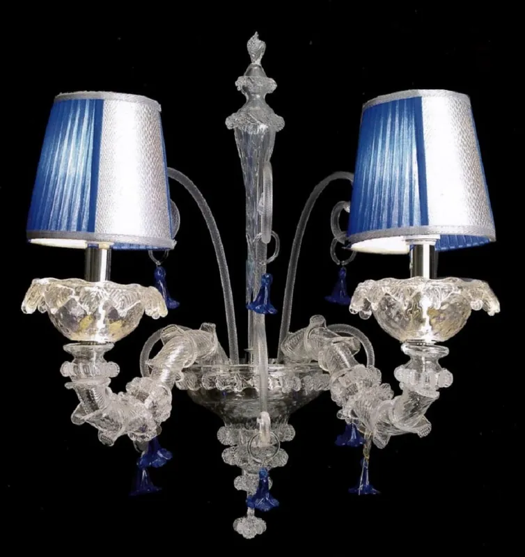 Aktuell Casa Padrino Luxus Barock Doppel Wandleuchte Blau / Silber 25 x 25 x H. 36 cm - Prunkvolle Barockstil Murano Glas Wandlampe - Barock Leuchten - Luxus Qualität - Made in Italy