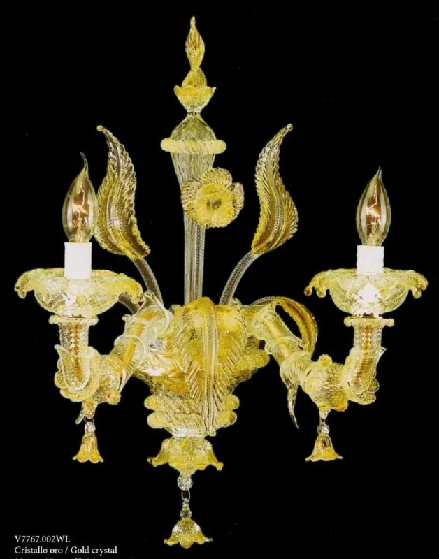 Casa Padrino Luxus Barock Doppel Wandleuchte Gold 25 x 25 x H. 36 cm - Prunkvolle Barockstil Murano Glas Wandlampe - Barock Leuchten - Luxus Qualität - Made in Italy Jetzt Kaufen