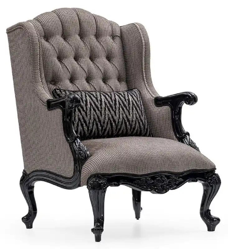 Markenprodukt Casa Padrino Luxus Barock Wohnzimmer Ohrensessel Silber / Schwarz - Handgefertigter Barockstil Sessel mit dekorativem Kissen - Luxus Wohnzimmer Möbel im Barockstil - Barock Möbel