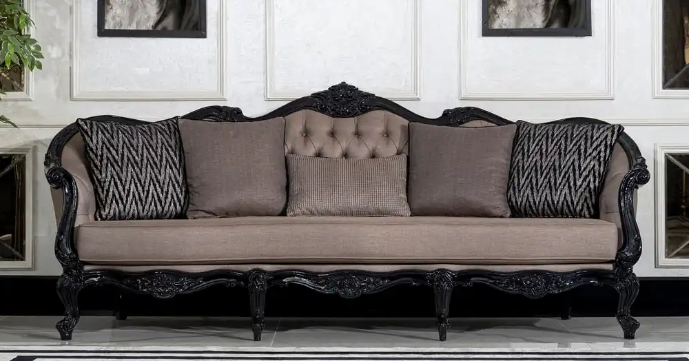 Online Kaufen Casa Padrino Luxus Barock Wohnzimmer Sofa Grau / Schwarz - Prunkvolles Barockstil Sofa mit dekorativen Kissen - Luxus Wohnzimmer Möbel im Barockstil - Barock Möbel - Edel & Prunkvoll