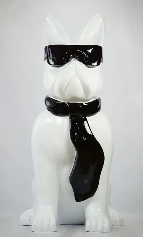 Nur Für Kurze Zeit Casa Padrino Luxus XXL Deko Skulptur Hund Bulldogge mit Brille und Krawatte Weiß / Schwarz H. 196 cm - Riesige Garten Skulptur - Riesige Garten Figur - XXL Deko Skulpturen - XXL Deko Figuren