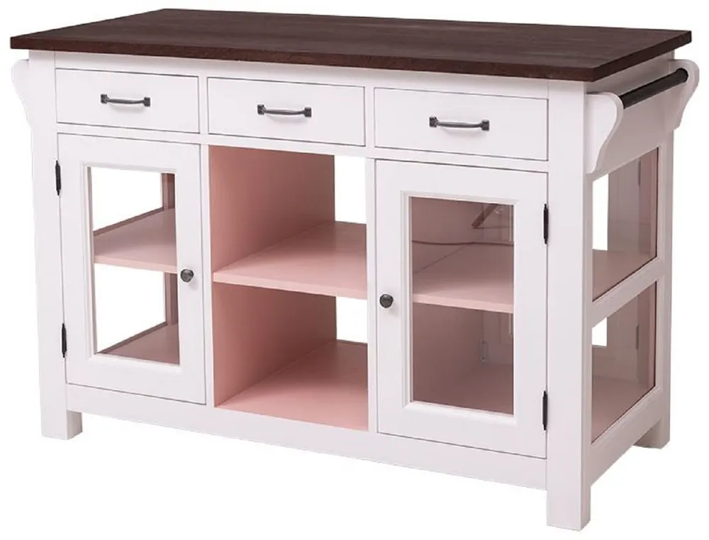 Preis Gesenkt Casa Padrino Landhausstil Kücheninsel Hellgrau / Rosa / Dunkelbraun 135 x 65 x H. 90 cm - Massivholz Esszimmerschrank - Landhausstil Massivholz Küchen Möbel - Esszimmer Möbel im Landhausstil