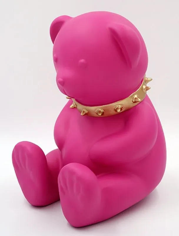 Sichere Zahlung Casa Padrino Luxus Designer Dekofigur Teddybär mit Halsband Rosa / Gold H. 31 cm - Kunstharz Deko Skulptur - Luxus Deko Figur - Designer Deko Figur - Luxus Accessoires