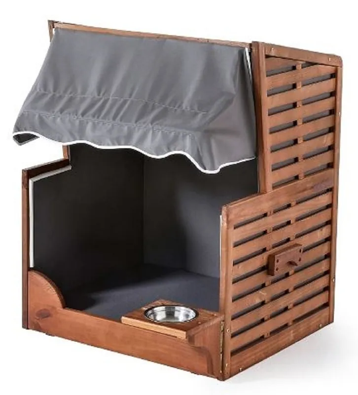 Casa Padrino Hunde Strandkorb mit Wassernapf Braun / Grau / Weiß 75 x 65 x H. 87 cm - Hunde Möbel - Tier Möbel - Garten Möbel - Outdoor Möbel Meistverkauft