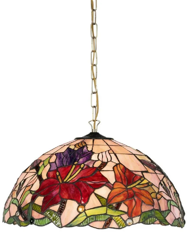 Casa Padrino Luxus Tiffany Hängeleuchte Mehrfarbig Ø 50 x H. 85 cm - Art Deco Tiffany Hängelampe - Wohnzimmer Hängeleuchte - Deko Hängeleuchte - Luxus Tiffany Leuchten - Art Deco Leuchten Günstig