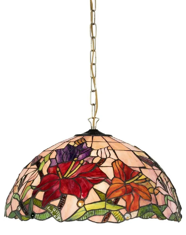 Casa Padrino Luxus Tiffany Hängeleuchte Mehrfarbig Ø 50 x H. 75 cm - Art Deco Tiffany Hängelampe - Wohnzimmer Hängeleuchte - Deko Hängeleuchte - Luxus Tiffany Leuchten - Art Deco Leuchten Wochenendangebot
