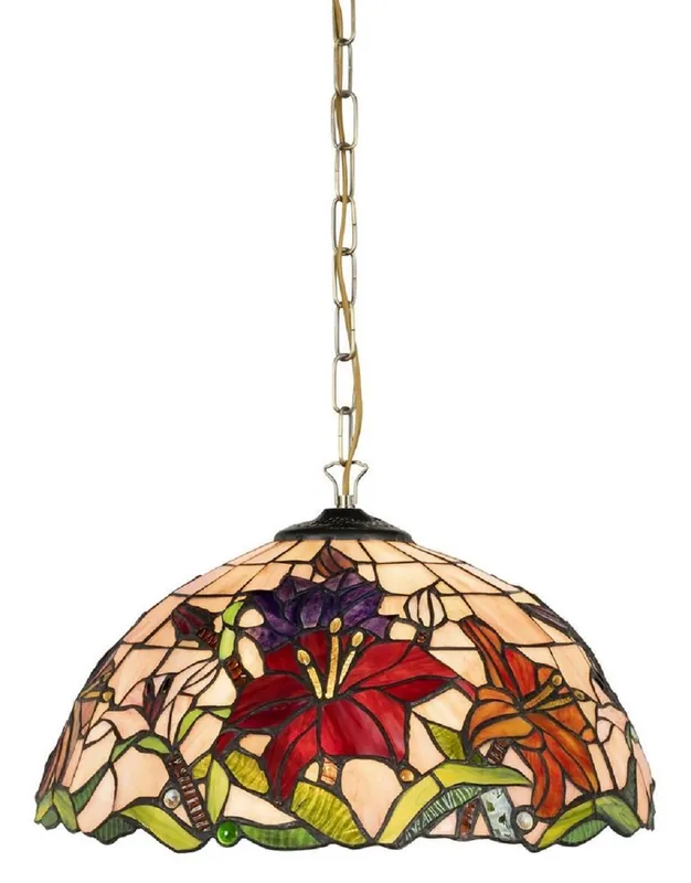 Casa Padrino Luxus Tiffany Hängeleuchte Mehrfarbig Ø 40 x H. 75 cm - Art Deco Tiffany Hängelampe - Wohnzimmer Hängeleuchte - Deko Hängeleuchte - Luxus Tiffany Leuchten - Art Deco Leuchten Sonderaktion