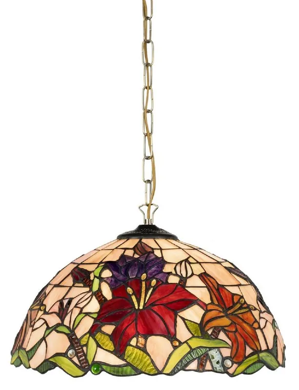 Casa Padrino Luxus Tiffany Hängeleuchte Mehrfarbig Ø 40 x H. 75 cm - Art Deco Tiffany Hängelampe - Wohnzimmer Hängeleuchte - Deko Hängeleuchte - Art Deco Leuchten - Luxus Tiffany Leuchten Super-Preis