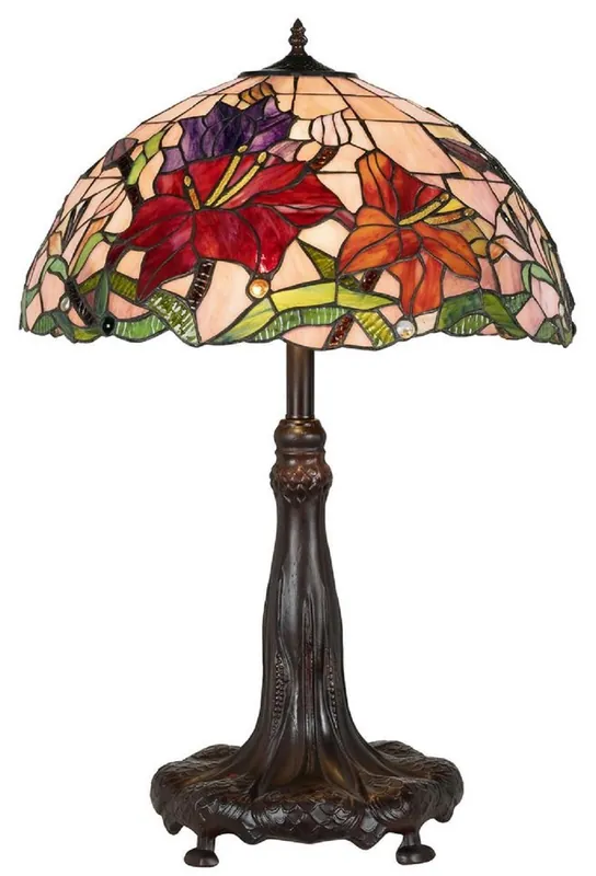 Casa Padrino Luxus Tiffany Tischleuchte Mehrfarbig / Braun Ø 50 x H. 80 cm - Runde Tiffany Schreibtischleuchte - Luxus Interior - Luxus Leuchten - Tiffany Leuchten Preisknaller