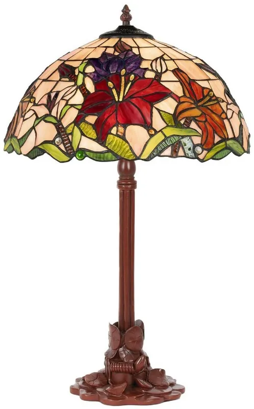 Casa Padrino Luxus Tiffany Tischleuchte Mehrfarbig / Braun Ø 40 x H. 61 cm - Runde Tiffany Schreibtischleuchte - Luxus Interior - Luxus Leuchten - Tiffany Leuchten Jetzt Kaufen