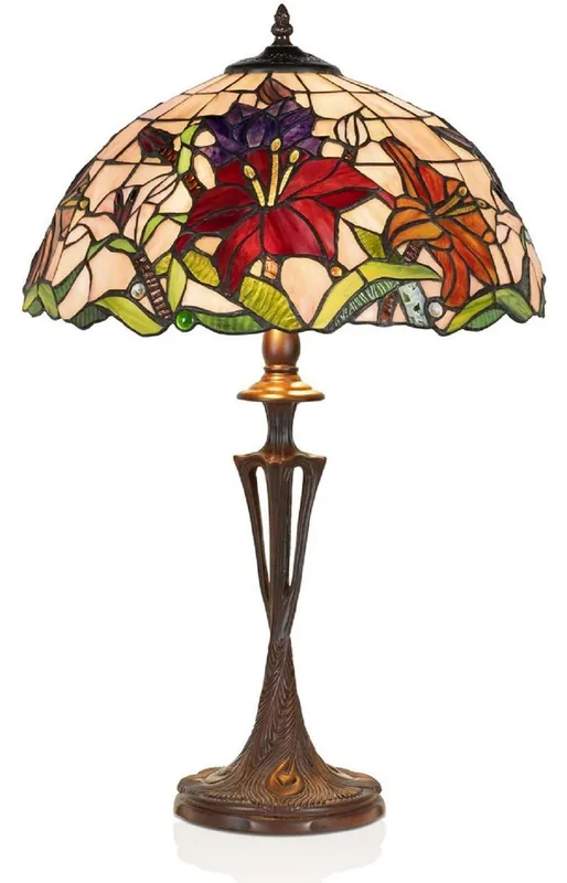 Casa Padrino Luxus Tiffany Tischleuchte Mehrfarbig / Braun Ø 40 x H. 60 cm - Runde Tiffany Schreibtischleuchte - Luxus Interior - Luxus Leuchten - Tiffany Leuchten Bestpreis
