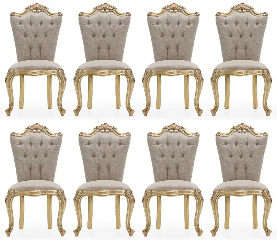 Sichere Zahlung Casa Padrino Luxus Barock Esszimmer Stuhl 8er Set Grau / Gold - Prunkvolle Barockstil Küchen Stühle - Luxus Esszimmer Möbel im Barockstil - Barock Esszimmer Möbel - Barockstil Möbel