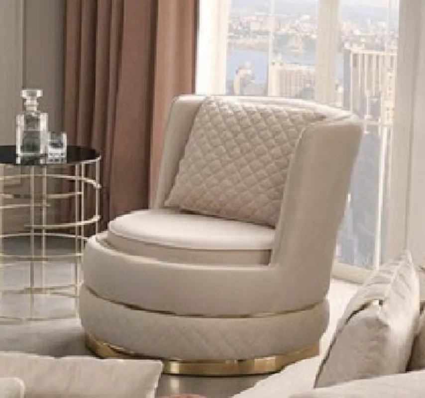 Jetzt Bestellen Casa Padrino Luxus Drehsessel Creme / Gold 80 x 85 x H. 81 cm - Wohnzimmer Sessel mit edlem Samtstoff - Wohnzimmer Möbel - Luxus Möbel - Luxus Einrichtung