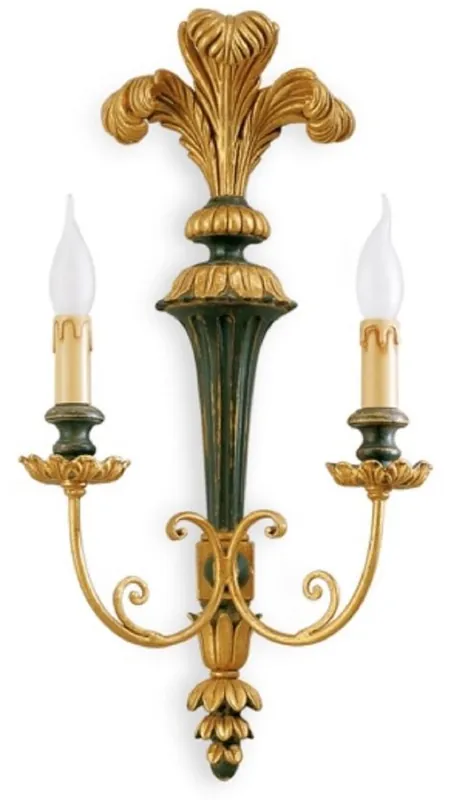 Abverkauf Casa Padrino Luxus Barock Doppel Wandleuchte Gold / Grün 31 x 16 x H. 60 cm - Prunkvolle Barockstil Wandlampe - Barock Leuchten - Luxus Qualität - Made in Italy