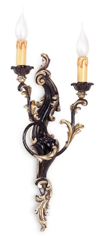 Preisreduziert Casa Padrino Luxus Barock Doppel Wandleuchte Schwarz / Gold 23 x 19 x H. 55 cm - Prunkvolle Barockstil Wandlampe - Barock Leuchten - Luxus Qualität - Made in Italy