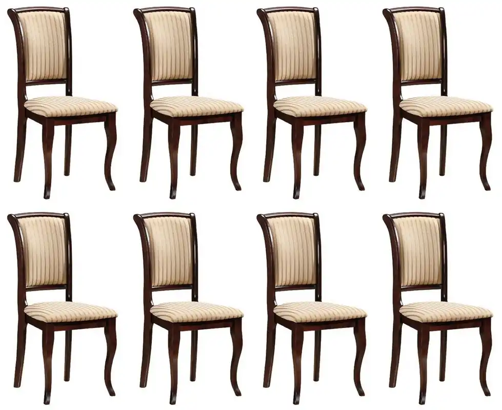 Casa Padrino Jugendstil Esszimmer Stuhl 8er Set Creme / Gold / Dunkelbraun 44 x 44 x H. 96 cm - Elegante Massivholz Küchen Stühle mit Streifen - Barock & Jugendstil Esszimmer Möbel Wochenendangebot