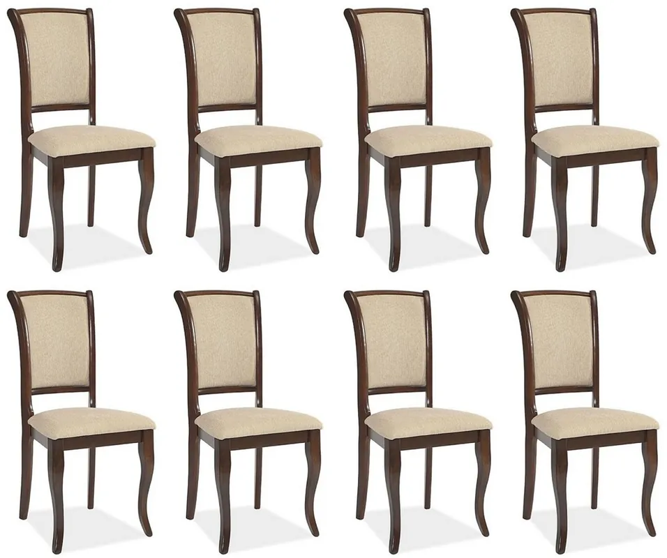 Casa Padrino Jugendstil Esszimmer Stuhl 8er Set Creme / Dunkelbraun 44 x 44 x H. 96 cm - Elegante Massivholz Küchen Stühle - Barock & Jugendstil Esszimmer Möbel Highlight
