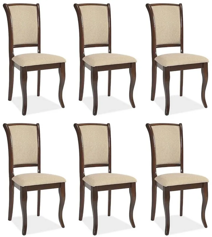 Casa Padrino Jugendstil Esszimmer Stuhl 6er Set Creme / Dunkelbraun 44 x 44 x H. 96 cm - Elegante Massivholz Küchen Stühle - Barock & Jugendstil Esszimmer Möbel Schnäppchen