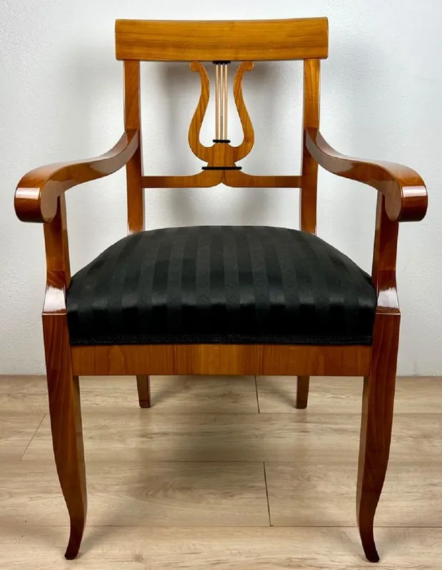 Nur Für Kurze Zeit Casa Padrino Luxus Biedermeier Esszimmer Stuhl mit Armlehnen und Streifen Braun / Schwarz 58 x H. 90 cm - Massivholz Küchen Stuhl - Massivholz Esszimmer Möbel - Biedermeier Esszimmer Möbel