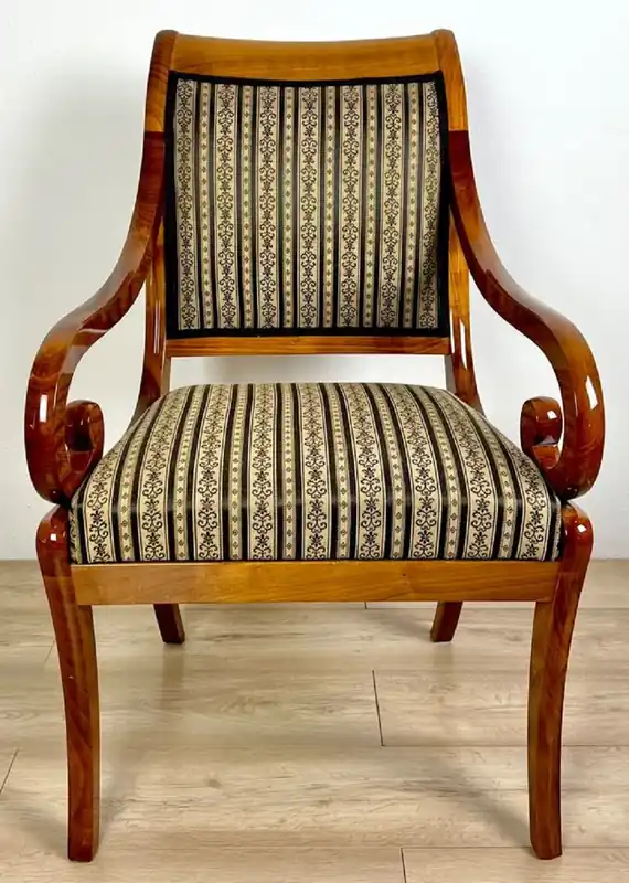 Meistverkauft Casa Padrino Luxus Biedermeier Esszimmer Stuhl mit Armlehnen und Streifen Braun / Beige / Schwarz 60 x H. 95 cm - Massivholz Küchen Stuhl - Massivholz Esszimmer Möbel - Biedermeier Esszimmer Möbel