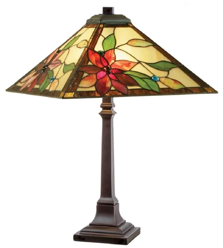 Mega-Angebot Casa Padrino Luxus Tiffany Tischleuchte Mehrfarbig 43 x 43 x H. 64 cm - Tiffany Schreibtischleuchte mit quadratischem Lampenschirm - Luxus Interior - Luxus Leuchten - Tiffany Leuchten