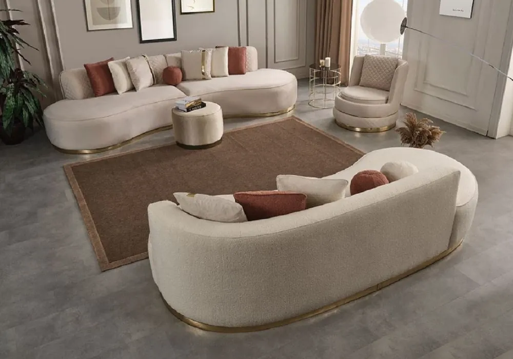 Angebot Casa Padrino Luxus Wohnzimmer Set Creme / Gold - 2 Luxus Sofas & 1 Luxus Drehsessel & 1 Luxus Hocker - Wohnzimmer Möbel - Luxus Möbel - Luxus Einrichtung - Wohnzimmer Einrichtung