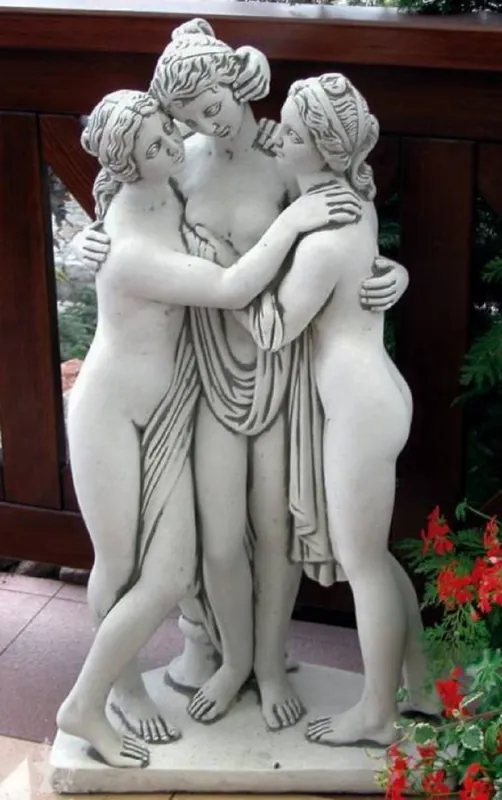 Casa Padrino Jugendstil Garten Deko Skulptur 3 Damen Grau H. 103 cm - Elegante Garten Deko Stein Figur - Barock & Jugendstil Garten Deko Accessoires Preis Gesenkt