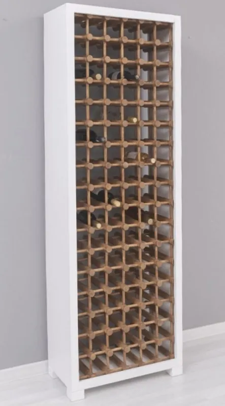 Casa Padrino Landhausstil Massivholz Weinschrank Weiß / Naturfarben 68 x 35 x H. 200 cm - Massivholz Weinregal im Landhausstil - Massivholz Bar Möbel - Landhausstil Bar Möbel Solange Der Vorrat Reicht