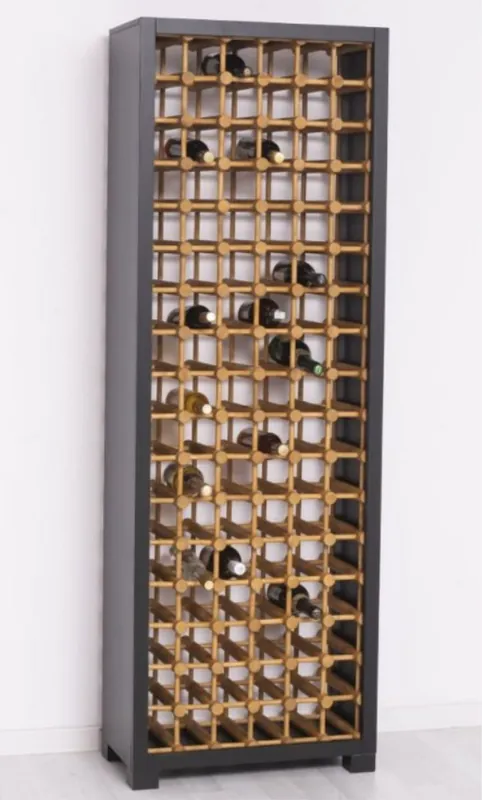 Casa Padrino Landhausstil Massivholz Weinschrank Schwarz / Naturfarben 68 x 35 x H. 200 cm - Massivholz Weinregal im Landhausstil - Massivholz Bar Möbel - Landhausstil Bar Möbel Geprüft