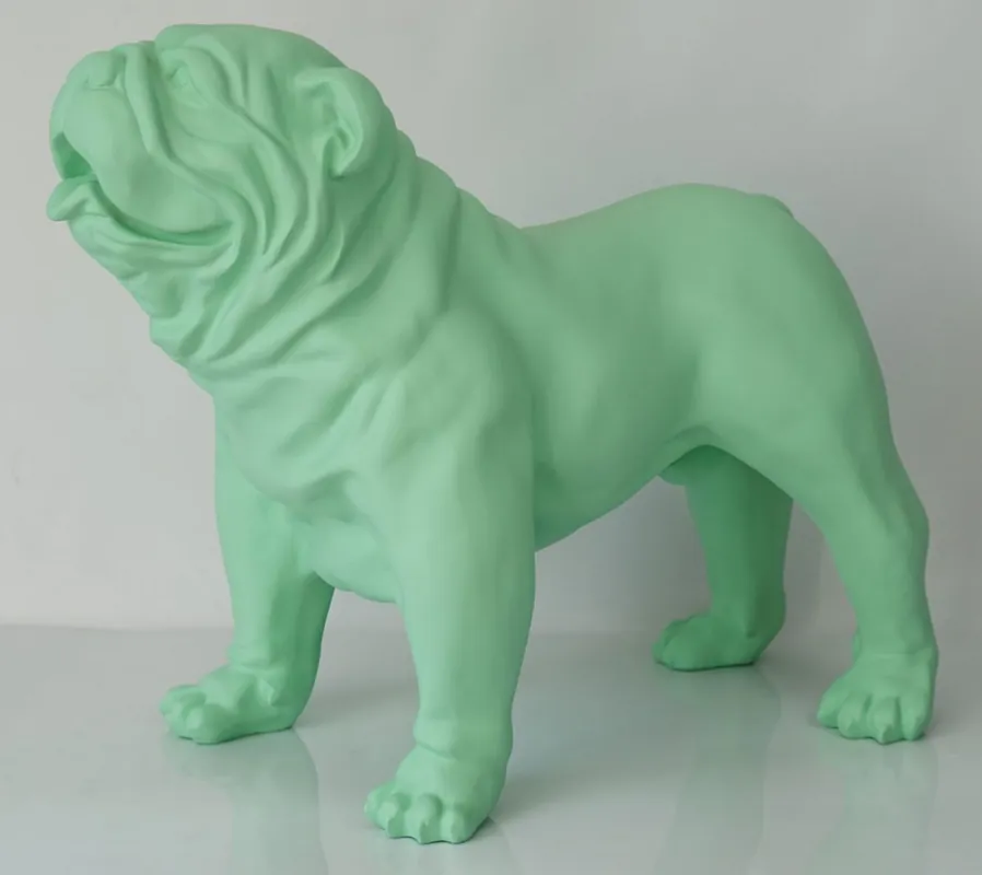 Casa Padrino Luxus Deko Figur Hund Bulldogge Hellgrün 85 x 45 x H. 74 cm - Kunstharz Deko Skulptur - Wohnzimmer Deko - Luxus Deko Tierfigur Preisknaller