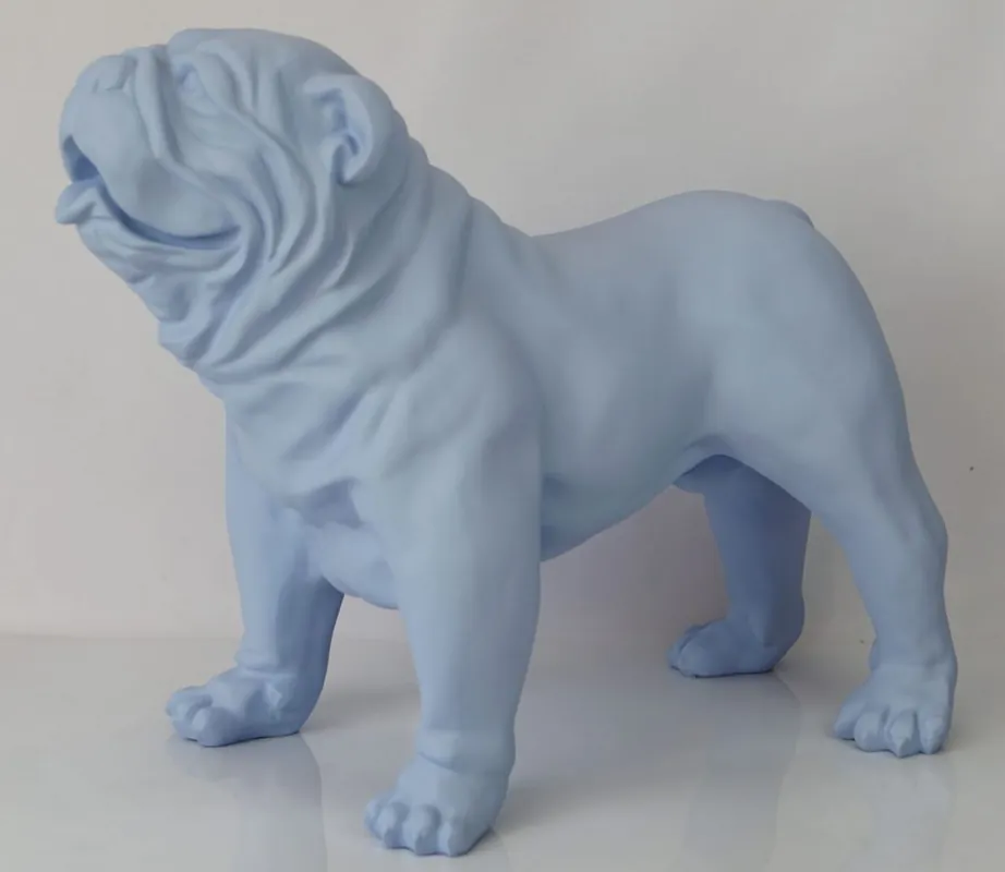 Casa Padrino Luxus Deko Figur Hund Bulldogge Hellblau 85 x 45 x H. 74 cm - Kunstharz Deko Skulptur - Wohnzimmer Deko - Luxus Deko Tierfigur Schneller Versand