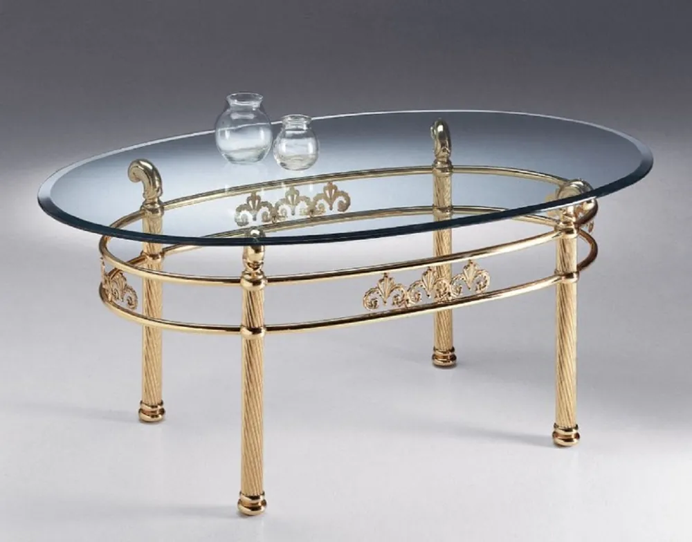 Super-Preis Casa Padrino Luxus Messing Couchtisch 130 x 80 x H. 50 cm - Ovaler Messing Wohnzimmertisch mit Glasplatte - Wohnzimmer Möbel - Luxus Qualität - Made in Italy