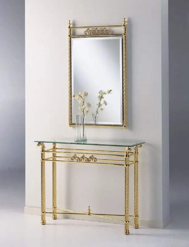 Heißes Angebot Casa Padrino Luxus Messing Spiegelkonsole - Luxus Messing Konsole mit Glasplatte und Wandspiegel - Luxus Möbel - Garderoben Möbel - Hotel Möbel - Luxus Qualität - Made in Italy