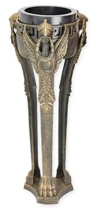 Geprüft Casa Padrino Barock Garten Deko Blumentopfständer Antik Messing Ø 31,5 x H. 80 cm - Gusseisen Pflanzentopfständer im Barockstil - Barock Garten Deko - Barock Terrassen Deko Accessoires