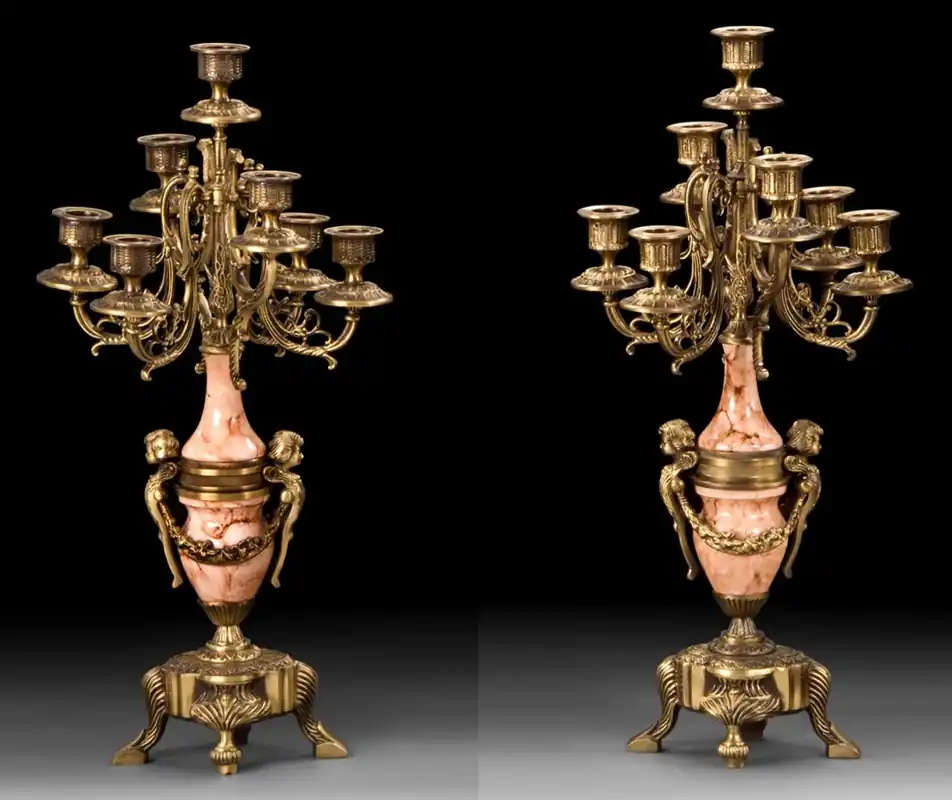Casa Padrino Luxus Barock Kerzenhalter Set Messing / Beige Ø 25 x H. 55 cm - Handgefertigte Barockstil Bronze Kerzenständer - Barock Deko Accessoires - Barock Interior - Barock Möbel Sofort Bestellen